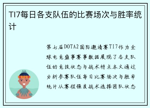 TI7每日各支队伍的比赛场次与胜率统计