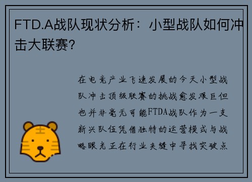 FTD.A战队现状分析：小型战队如何冲击大联赛？