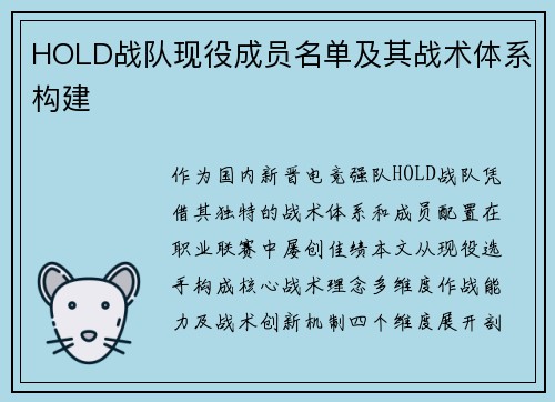 HOLD战队现役成员名单及其战术体系构建